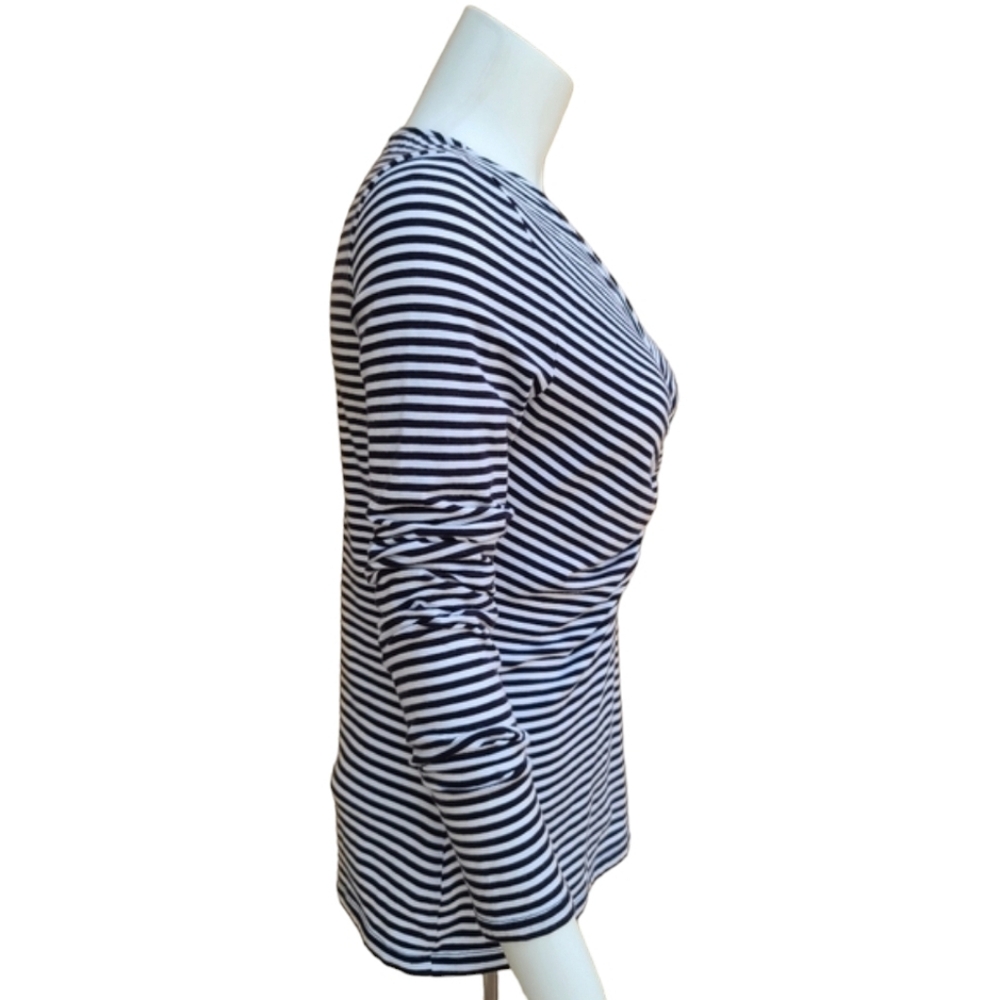 MICHAEL KORS Striped Long Sleeve Knit Top S Small Shirt Ruched Zipper Front - Picture 4 of 13